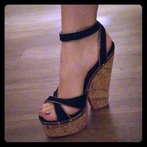 Sexy denim cork wedge heels with red bottoms